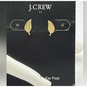 NWT J. Crew Earrings 1/2” Leaf Stud Leaves Gold